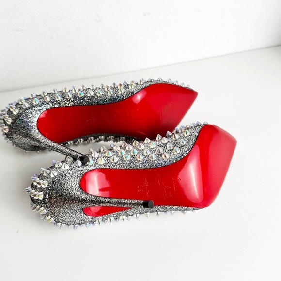 New CHRISTIAN LOUBOUTIN Nappa Mica Follies Spikes 100 Pumps Silver - Picture 9 of 10